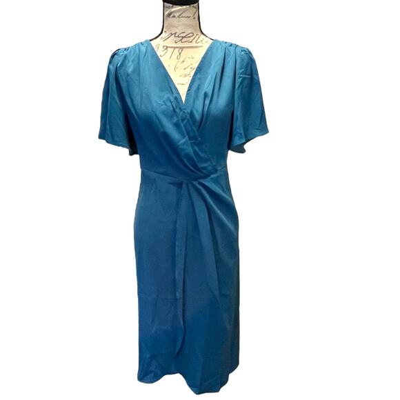 Bloomchic V Neck Faux Wrap Blue Dress Size 10 - Picture 2 of 5